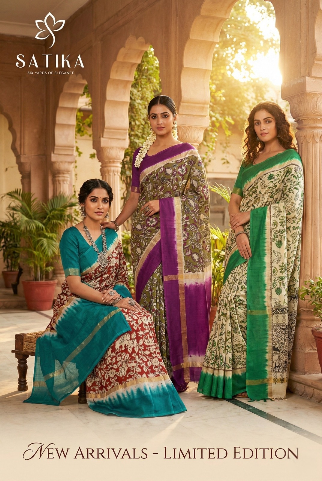 Kalamkari Silk – Brick Red with Peacock Blue