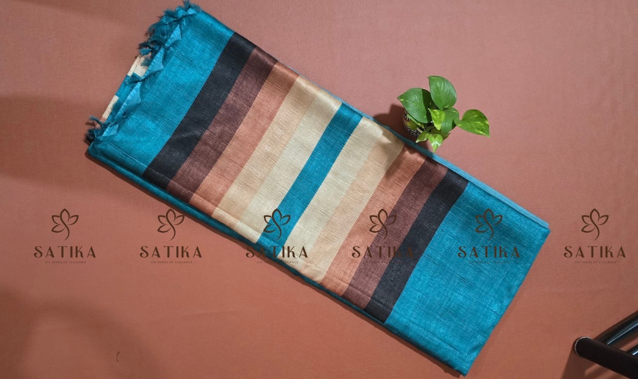 Muga Silk – Turquoise Blue with Brown