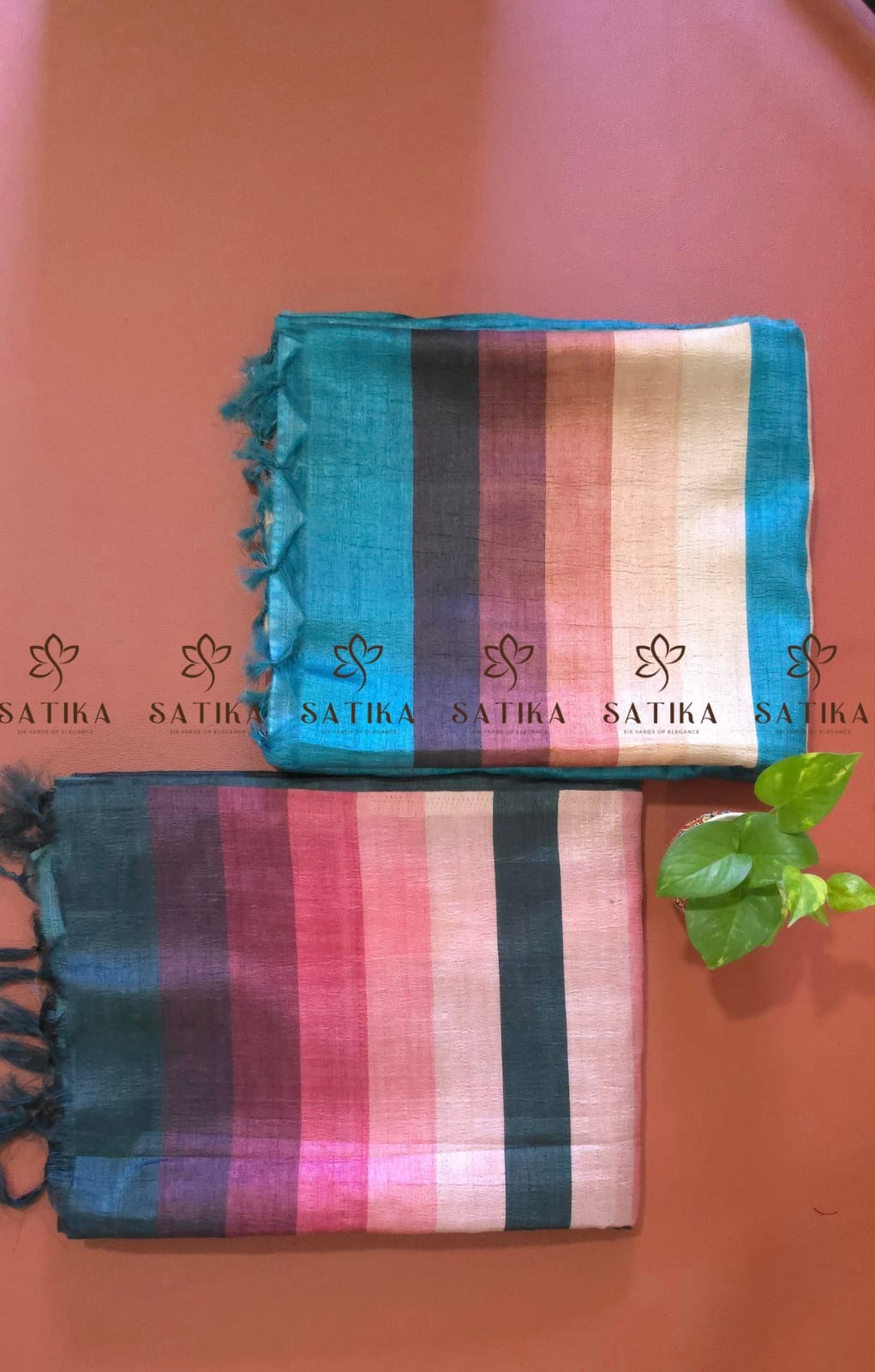 Muga Silk – Turquoise Blue with Brown