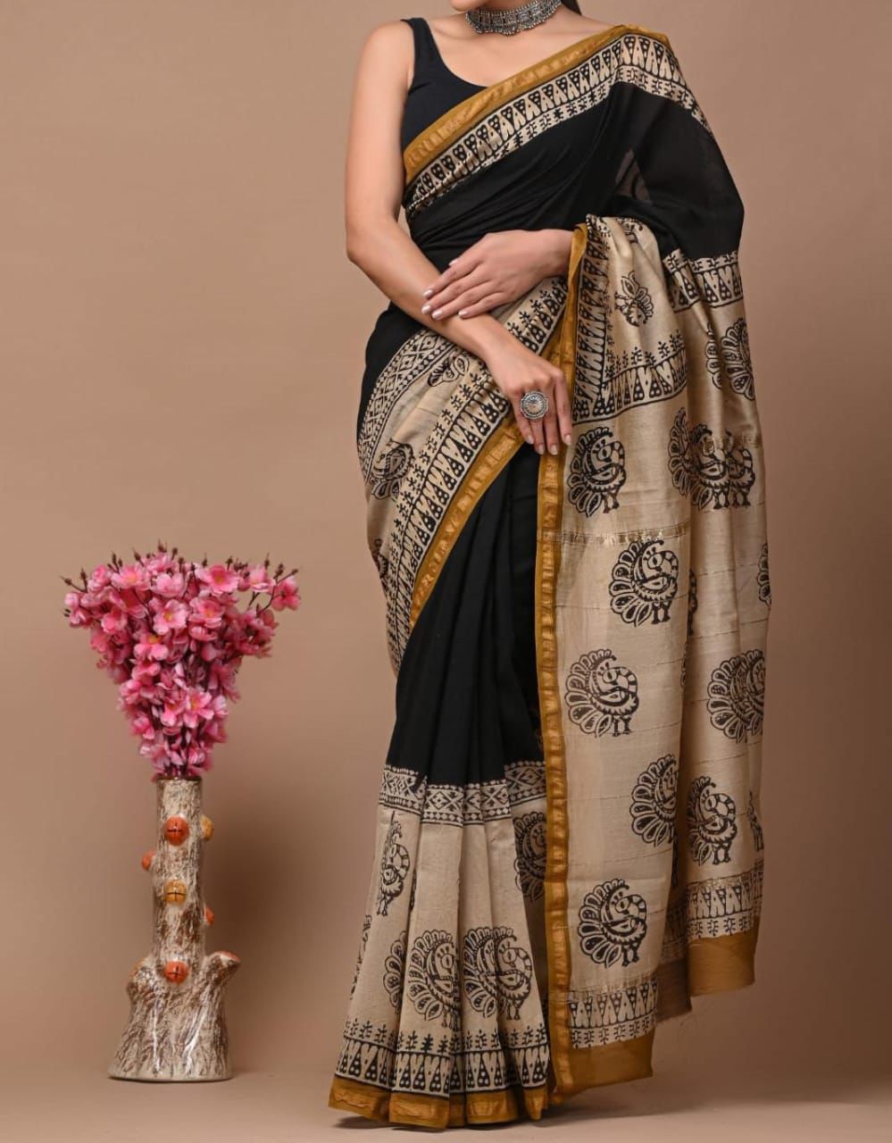 Peacock Block Print Saree